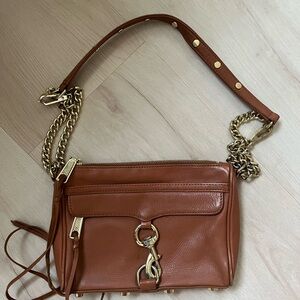 Rebecca Minkoff Brown Gold Crossbody Bag with Chain Straps